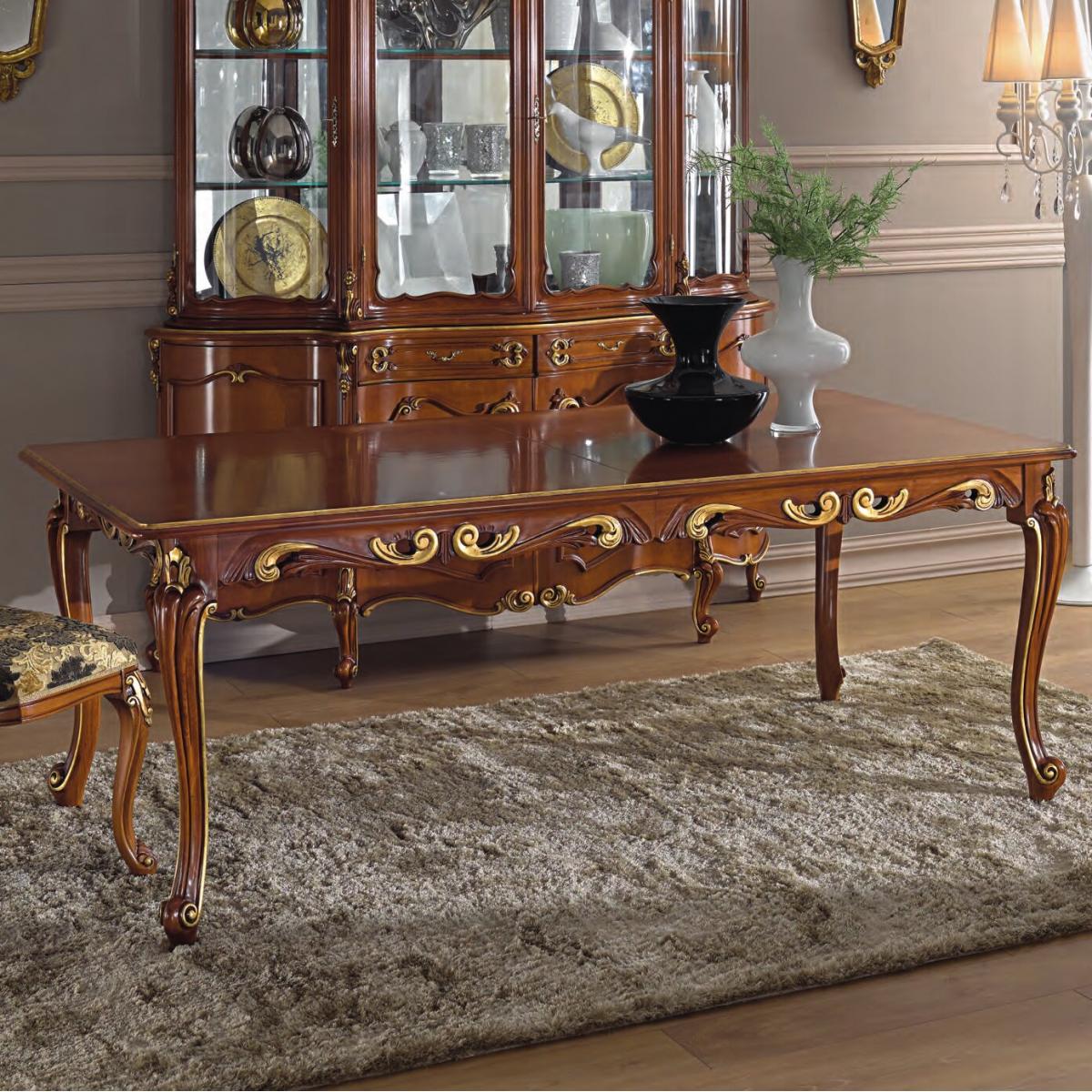 Barocker Holz-Luxus-Ausziehtisch mit goldenen Akzenten – Barockmöbel Vorderansicht von Luxury Group International