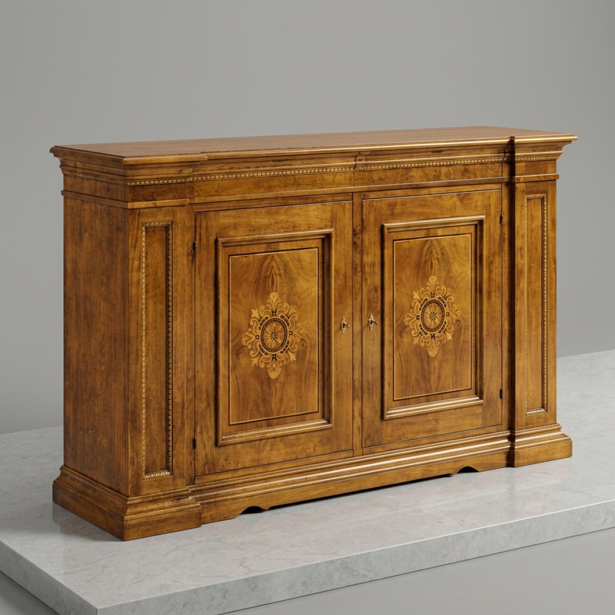 Barockes Luxus-Sideboard aus Holz mit dekorativen Medaillon-Einlegearbeiten an den Türpanelen – Barockmöbel Vorderansicht von Luxury Group International