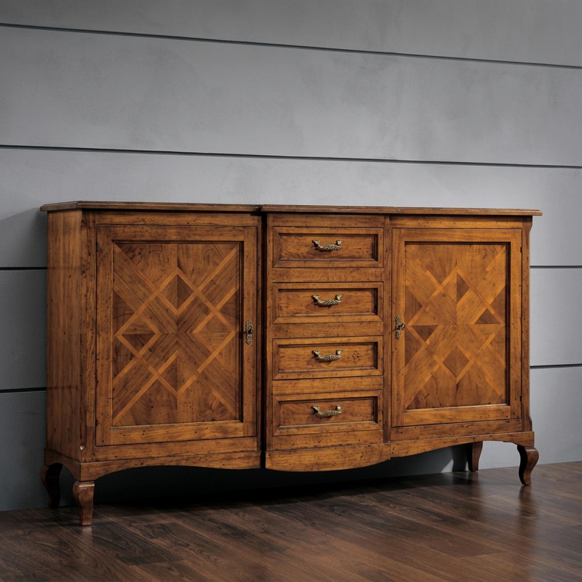 Barockes Luxus-Sideboard aus Holz mit geometrischen Intarsientüren & Mehrfach-Schubladenaufbewahrung – Barockmöbel Vorderansicht von Luxury Group International