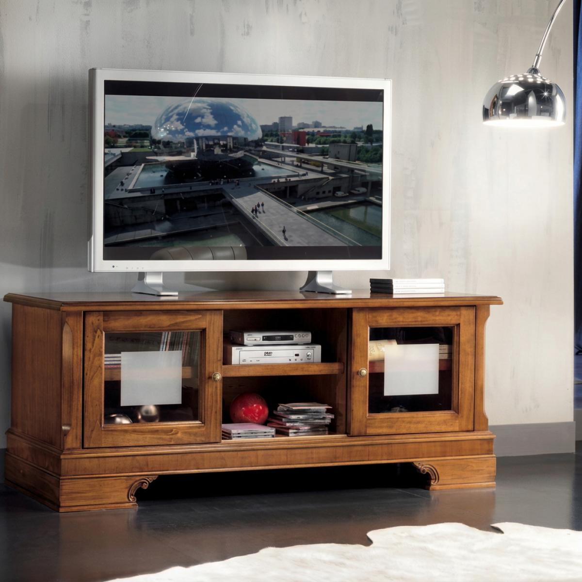 Baroque Wooden Luxury Television Furniture with Glass Sliding Panels - Baroque Furniture Front View by Luxury Group International