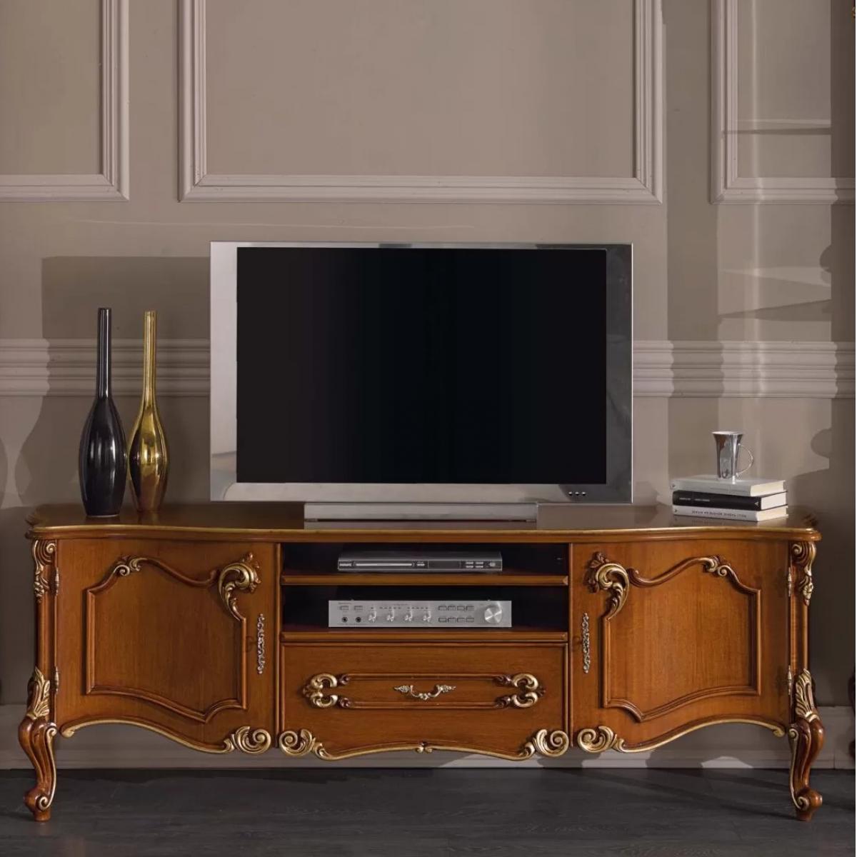 Barockes Luxus-Fernsehmöbel aus Holz mit offenem Medienregal und Aufbewahrungsschrank – Barockmöbel Vorderansicht von Luxury Group International