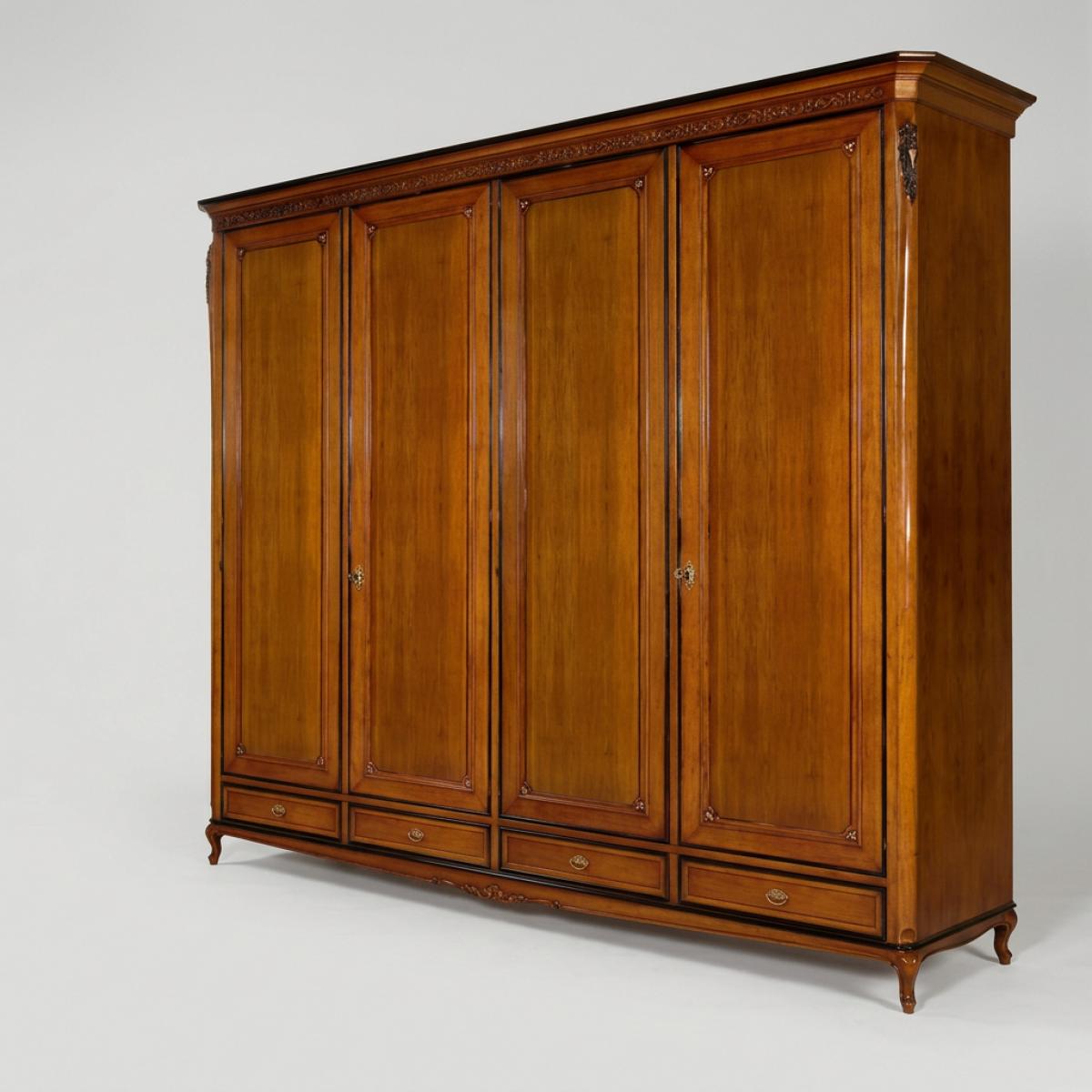 Baroque Wooden Luxury Wardrobe Cabinet with Multi-Door Panels & Lower Storage Base - Baroque Furniture Front View by Luxury Group International