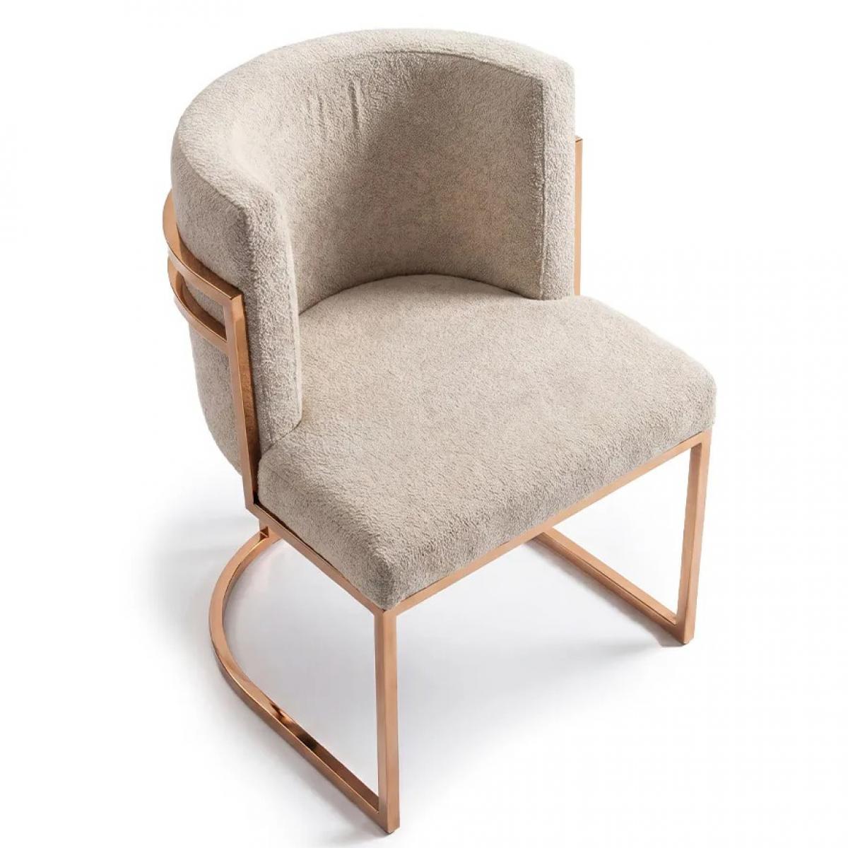 Beige Boucle Upholstered Luxury Modern Chair with Curved Backrest & Copper base by Luxury Group International