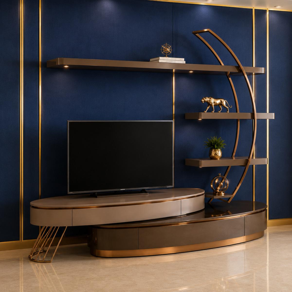 Mobile TV Moderno di Lusso Beige & Marrone con Ripiani e Spazio di Archiviazione di Luxury Group International