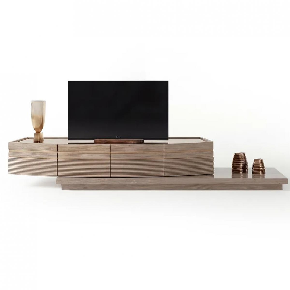Meuble TV Beige Moderne de Luxe avec Design de Rangement en Bois Courbé par Luxury Group International