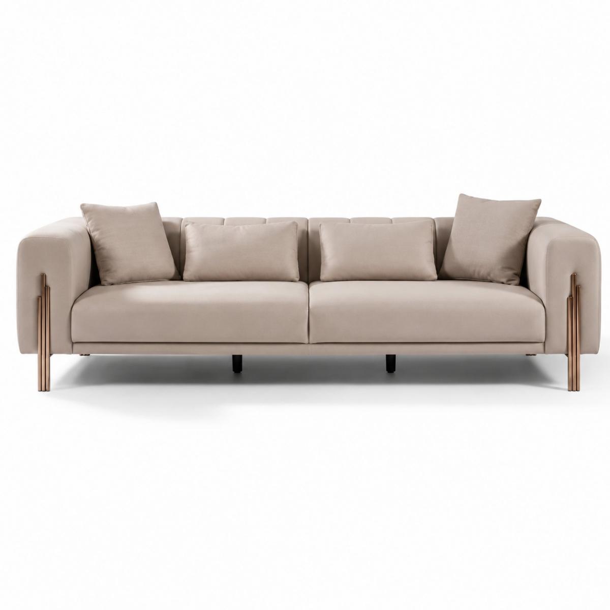 Beige Modern Luxury Sofa with Rose Gold Accents and Contemporary European Style by Luxury Group International