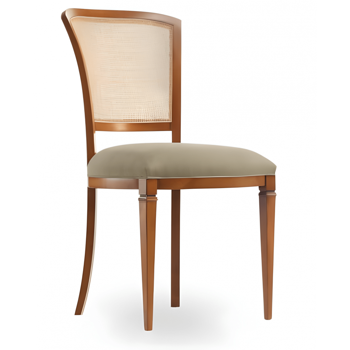 Beige Upholstered Luxury Dining Chair with Textured Backrest in Walnut Wooden Frame - Dining Room Furniture Front View by Luxury Group International