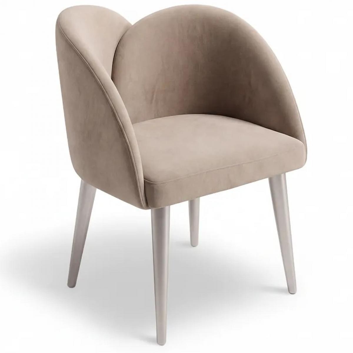 Chaise de Salle à Manger de Luxe en Velours Beige avec Dossier Courbé et Design Moderne Rembourré par Luxury Group International