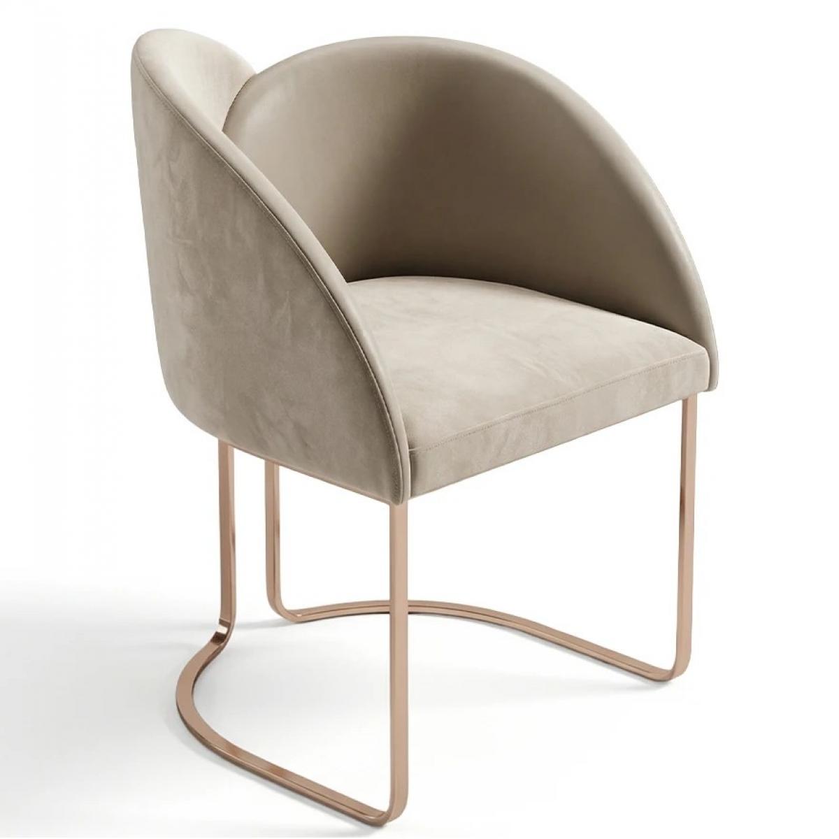 Chaise de salle à manger moderne de luxe en velours beige avec pieds en métal rose doré par Luxury Group International