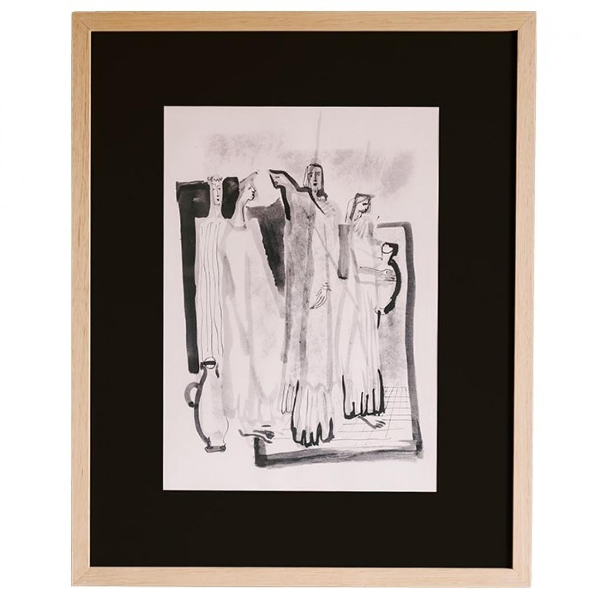 Schwarz-weiße figurative abstrakte Luxus-Wandkunst mit natürlichem Holzrahmen von Luxury Group International