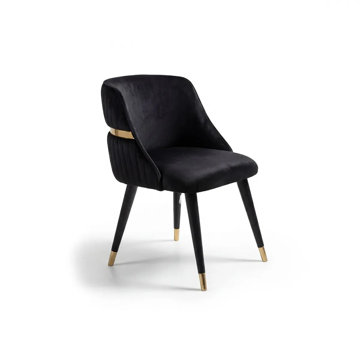 Black velvet upholstered golden luxury modern dining chair by Luxury Group International