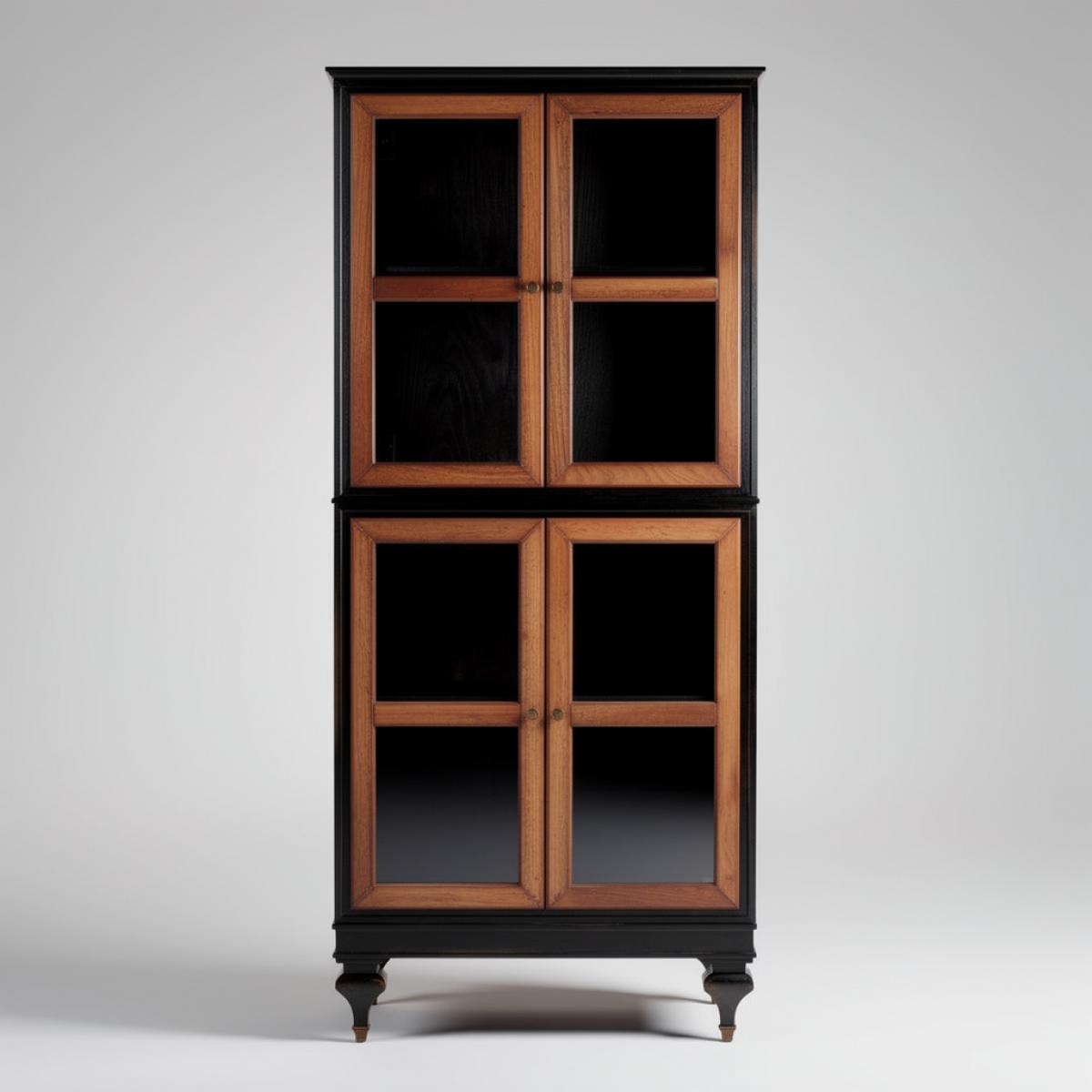 Black Luxury Baroque Display Cabinet with Four Glass Doors in Wooden Framed Panels - Baroque Furniture Front View by Luxury Group International