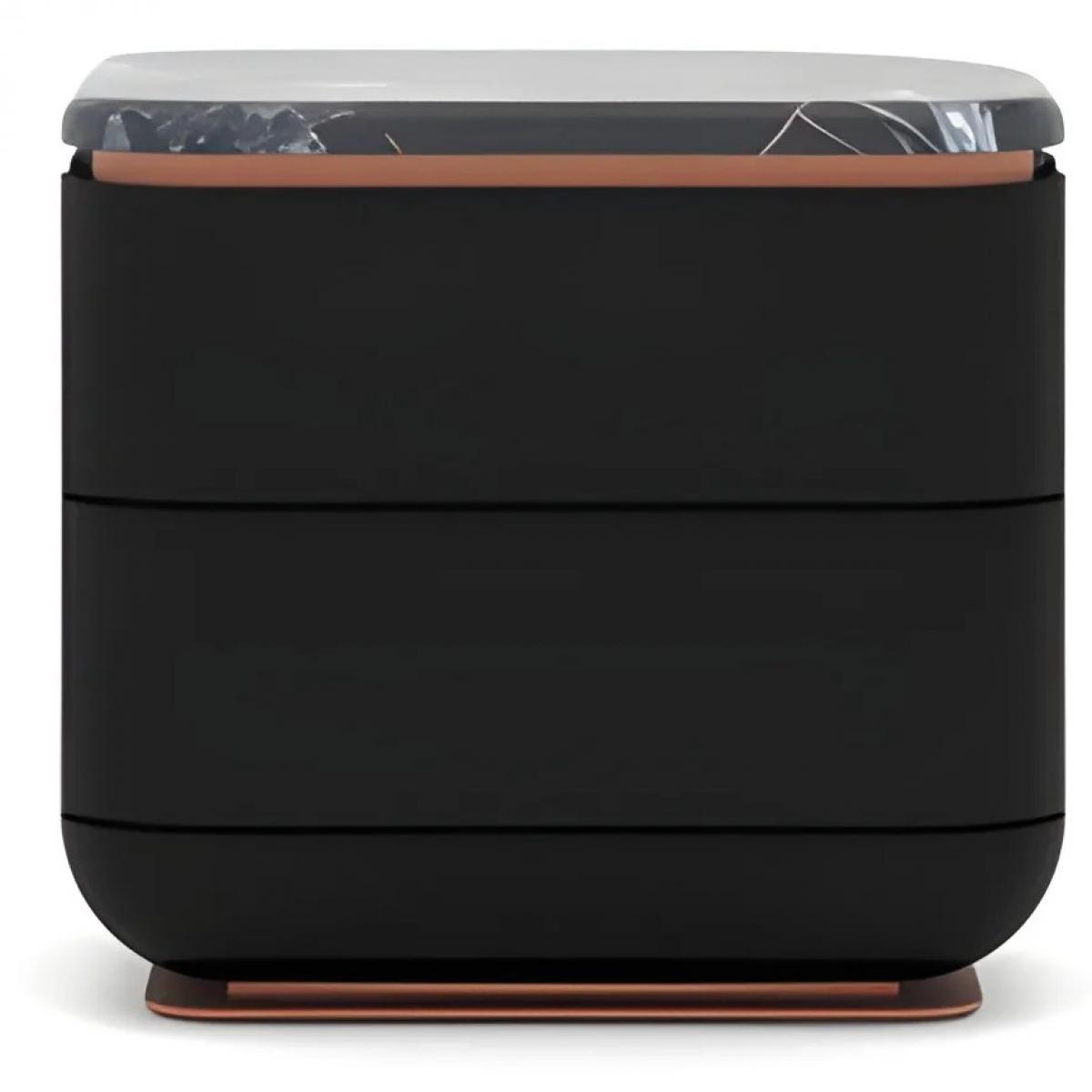 Black Marble Top Rectangular Dark Brown Luxury Wooden Nightstand with Copper Finish by Luxury Group International