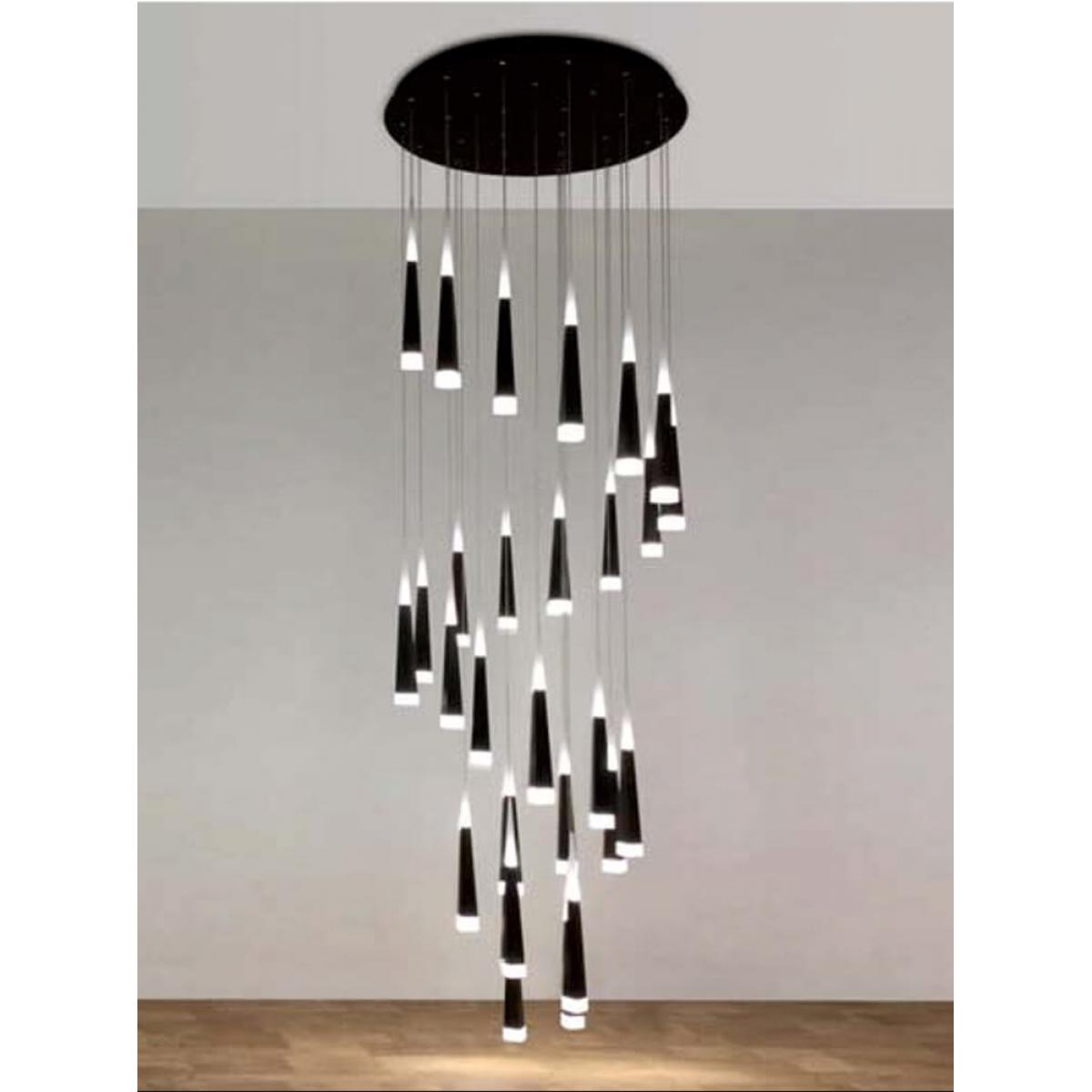 Schwarzer Spiral-Multi-Treppenhaus Luxus-Kaskaden-Regenfall-Kronleuchter mit Acrylschirm von Luxury Group International