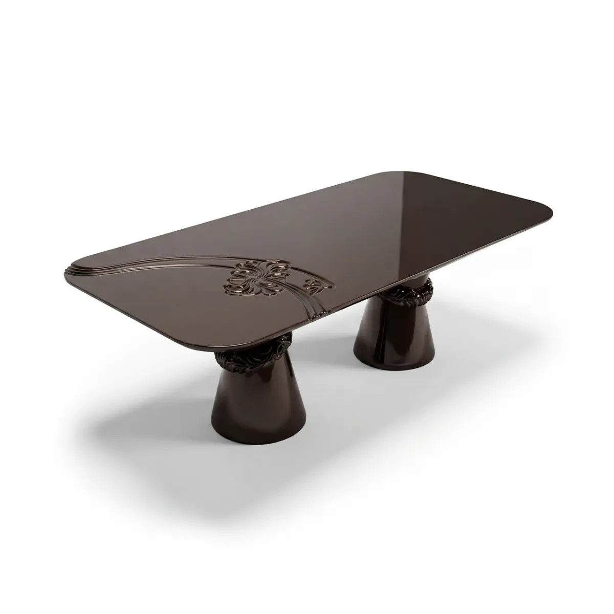Dark Brown Rectangular Luxury Wooden Dining Table With Floral Design by Luxury Group International