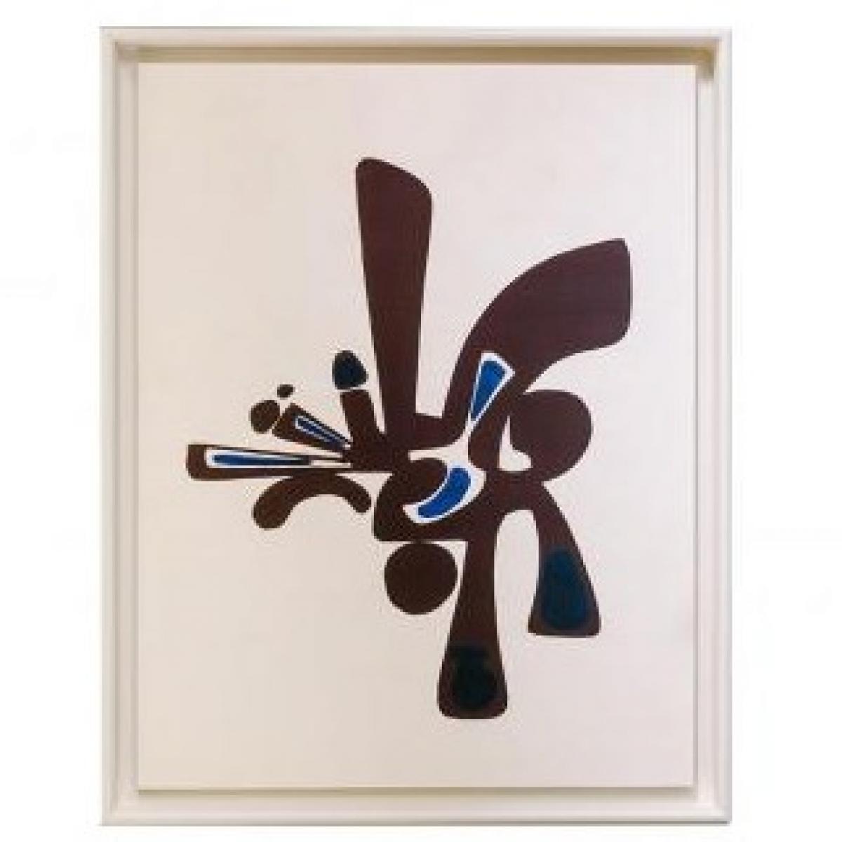 Brown & Blue Abstract Modern Luxury Wall Art Painting with Soft White Frame by Luxury Group International
