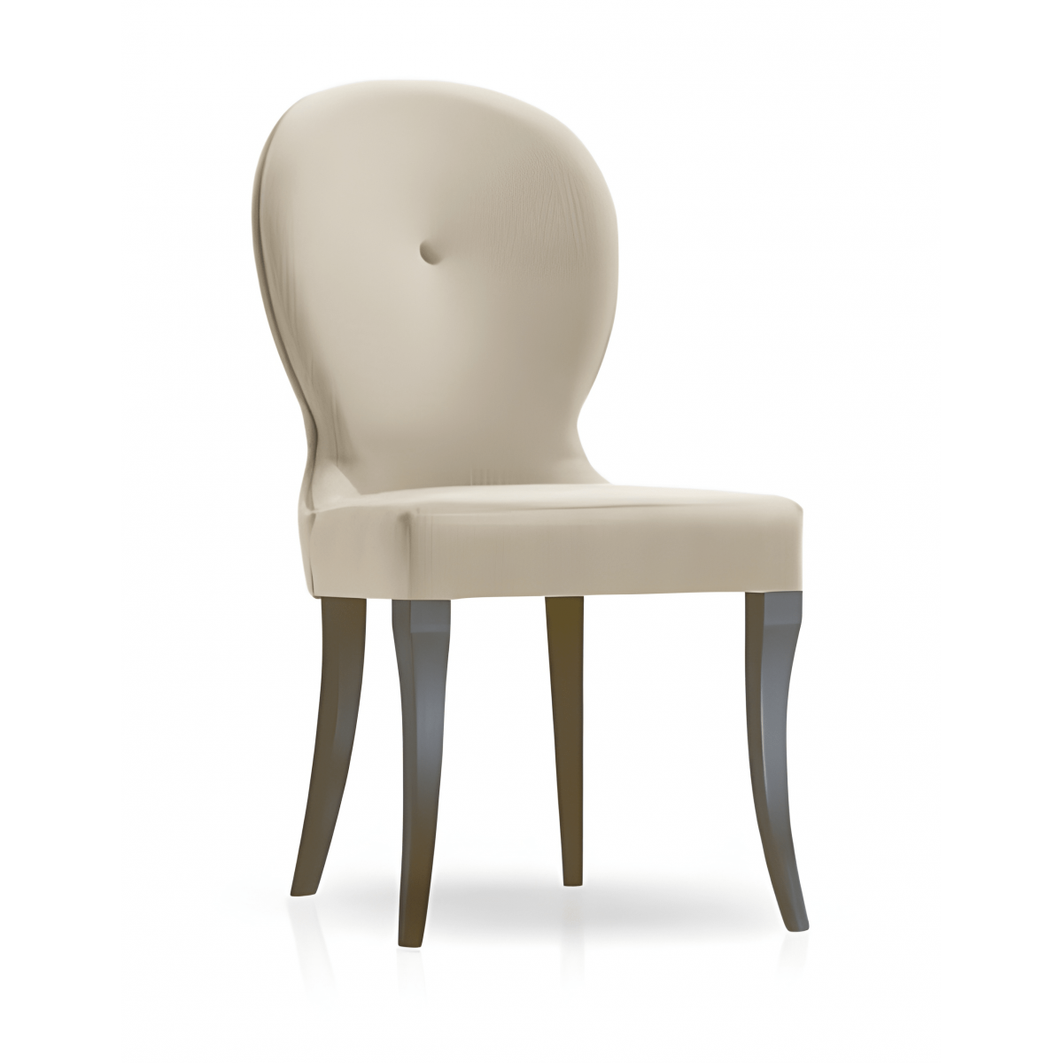Chaise de Salle à Manger de Luxe Rembourrée à Dossier Boutonné en Tissu Crème avec Pieds Métalliques - Mobilier de Salle à Manger Vue de face par Luxury Group International