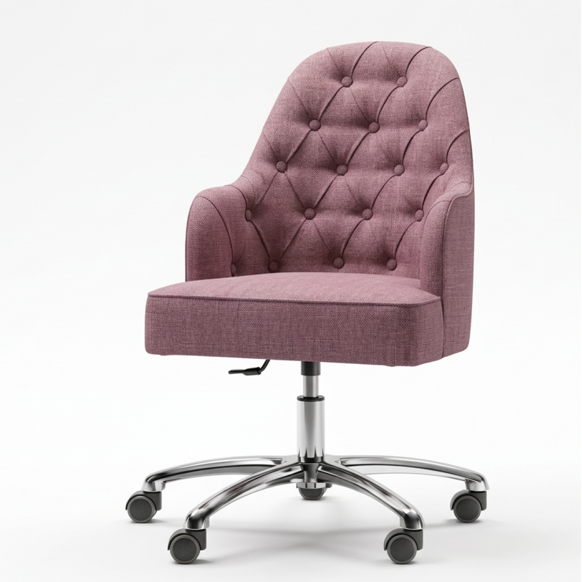 Fauteuil de direction rembourré de luxe à boutons en velours rose blush avec base pivotante réglable - Mobilier de bureau Vue de face par Luxury Group International