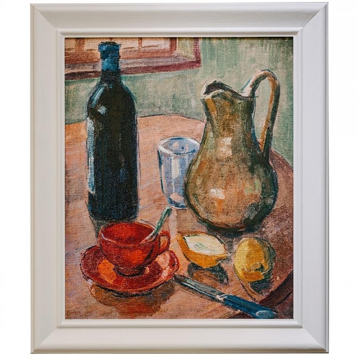 Luxus Vintage Stillleben Wandkunst mit rustikalem Krug und roter Tassenkomposition von Luxury Group International
