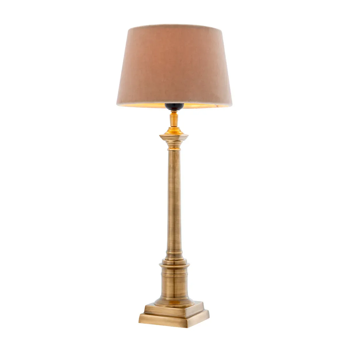 Beige Velvet Shade Elegant Modern Luxury Table Lamp With Sleek Golden antique Brass Base by Luxury Group International