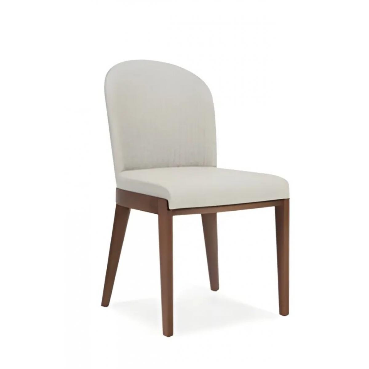 Cream Fabric Luxury Armless Upholstered Dining Chair with Dark Walnut Wooden Legs Side View by Luxury Group International