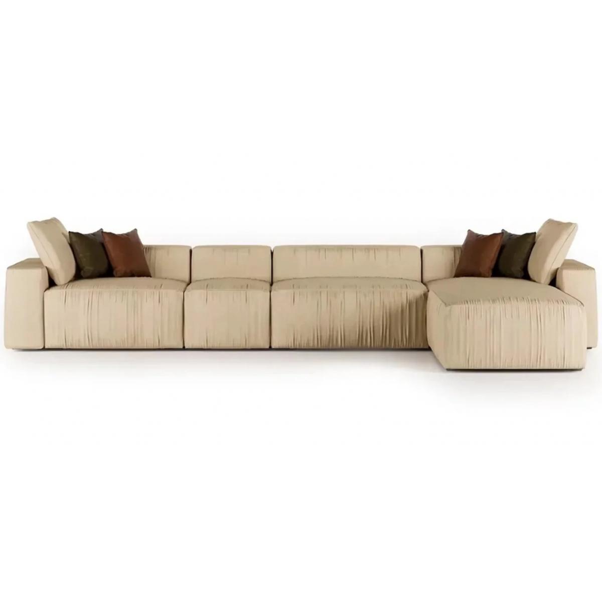 Cream Modern L-Shaped Deep Sectional Sofa Furniture Set for Living Room Lounge-Luxury sofa Front View by Luxury Group International