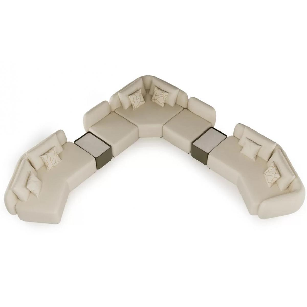 Cream Modular Curved Sectional Luxury Sofa with Integrated Wooden Side Tables-Luxury sofa-Modular sofa Front View by Luxury Group International