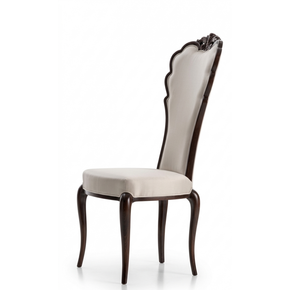 Cream Upholstered High-Back Luxury Dining Chair in Sculpted Wooden Frame - Dining Room Furniture Front View by Luxury Group International