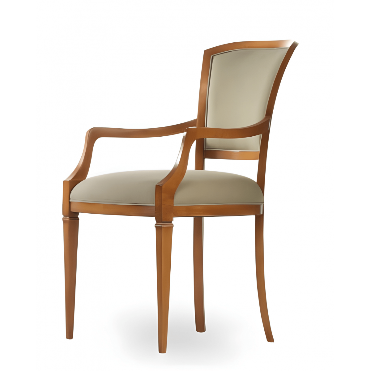 Cream Upholstered Luxury Dining Armchair in Classic Walnut Wooden Frame with Curved Arms - Dining Room Furniture Front View by Luxury Group International