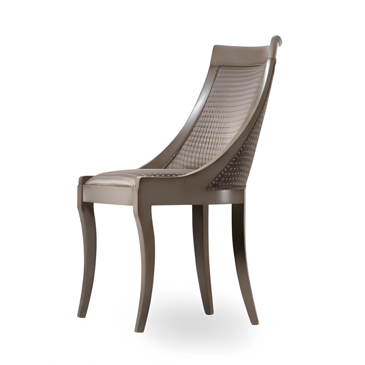 Chaise de Salle à Manger en Bois de Luxe à Dossier Courbé avec Assise Texturée Rembourrée Finition Taupe - Mobilier de Salle à Manger Vue de face par Luxury Group International