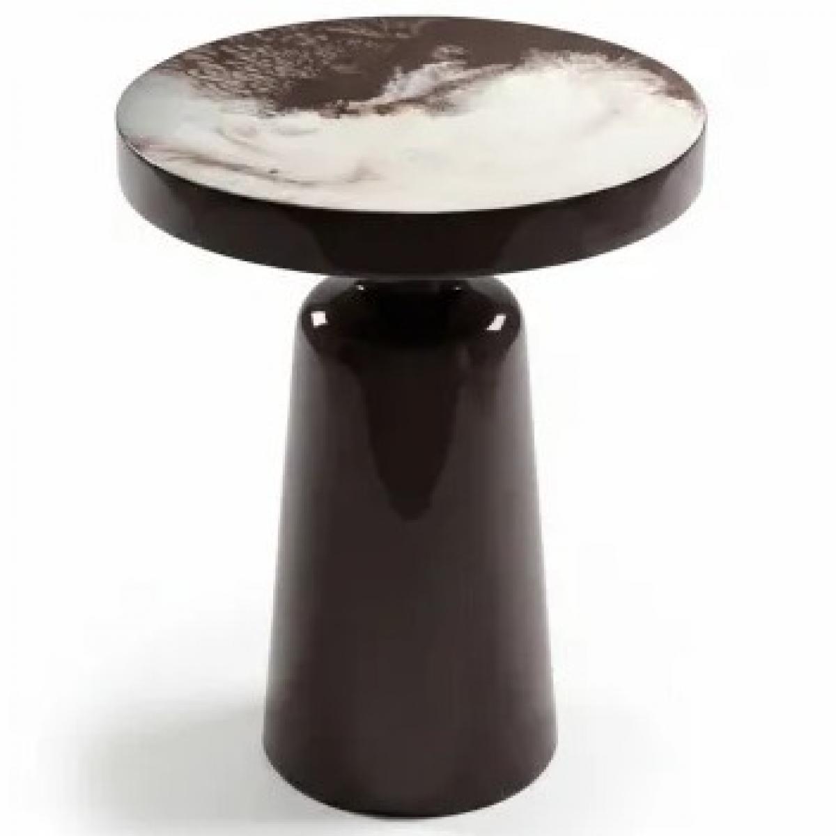Dark Brown glossy finish Luxury Modern Side Table with round veined top by Luxury Group International
