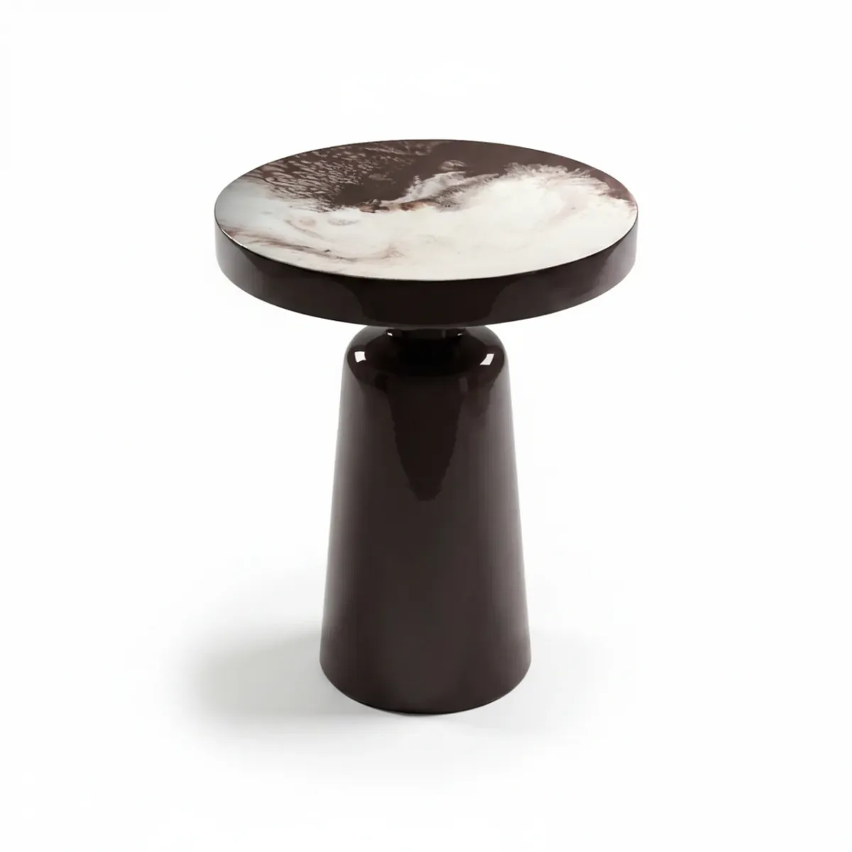 Dark Brown glossy finish Luxury Modern Side Table with round veined top by Luxury Group International