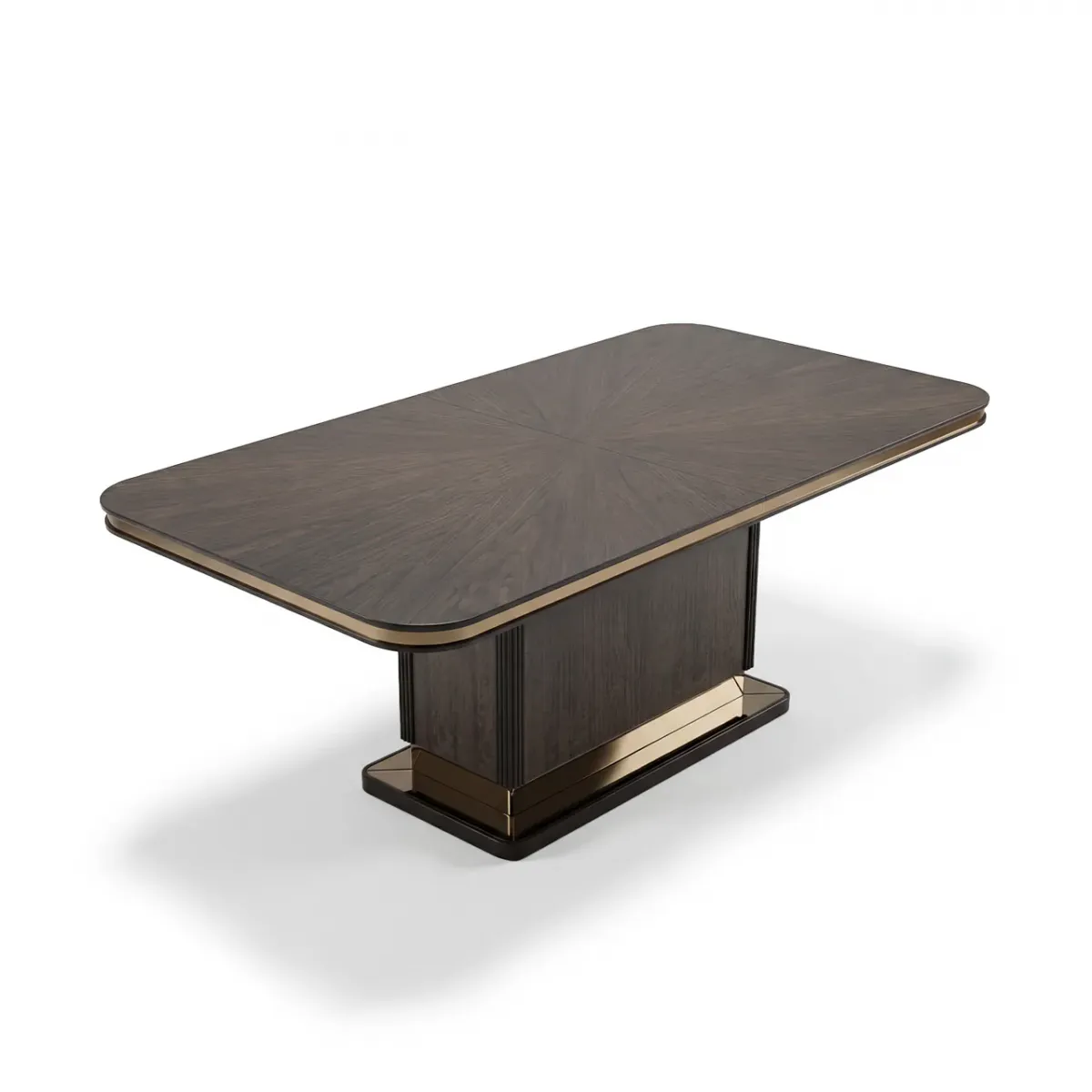 Dark Brown Rectangular Luxury Modern Dining Table with Gold Trim Rounded Corners by Luxury Group International