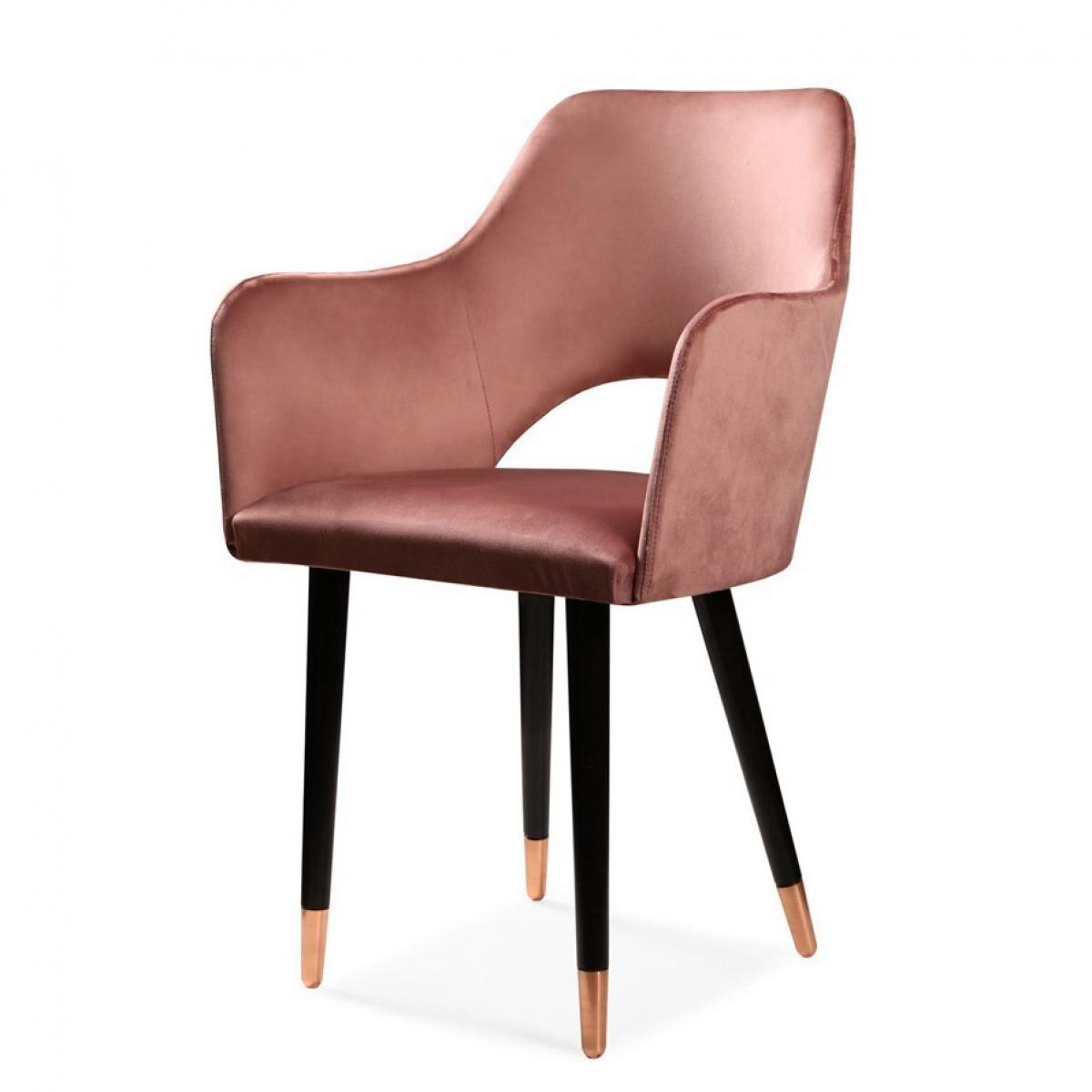 Dusty Rose Velvet Luxury Dining Armchair with Open-Back & Copper-Tipped Legs Front View by Luxury Group International