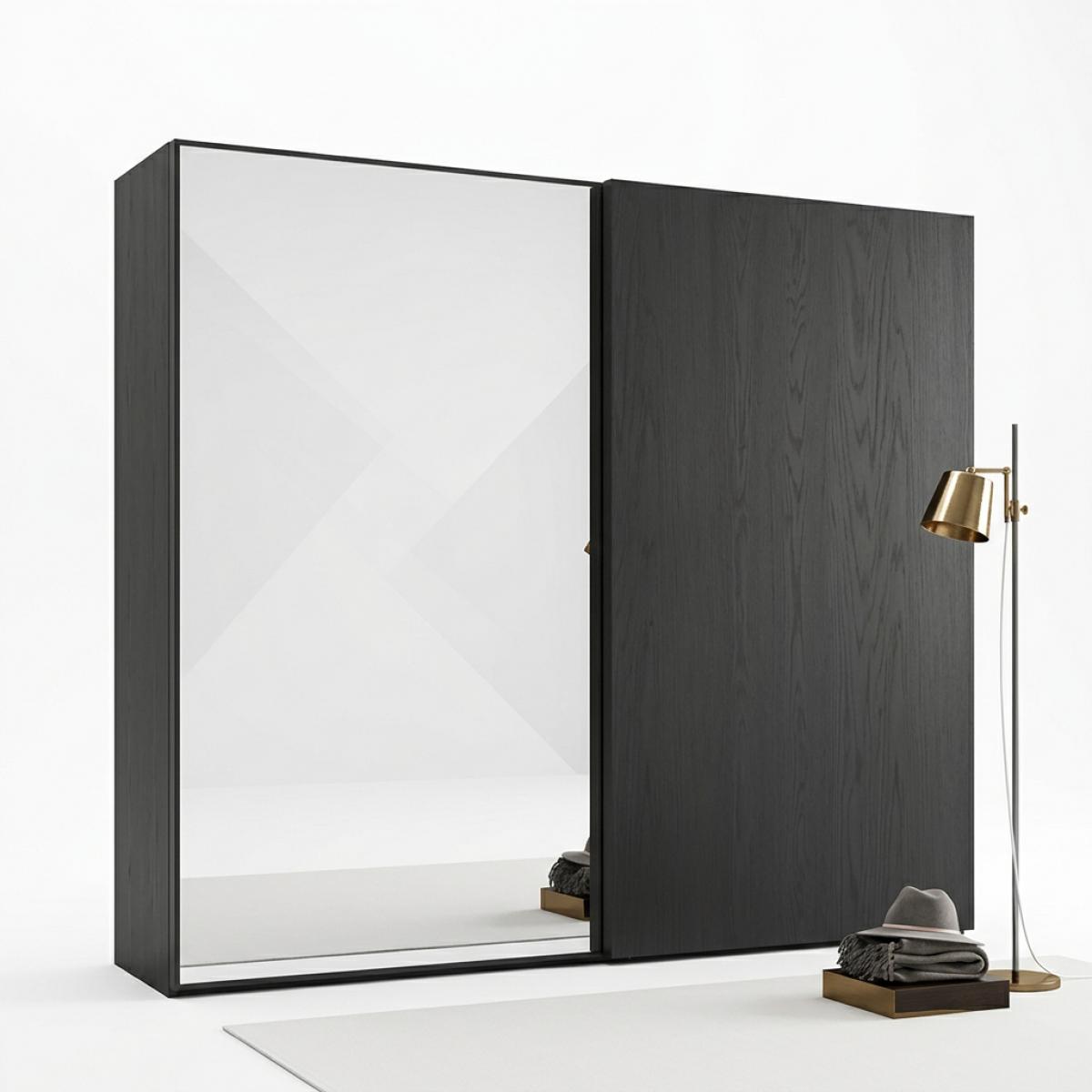 Eleganter Schwarzer Luxus-Schrank mit Spiegel – Moderne Aufbewahrungslösung für Schlafzimmermöbel Vorderansicht von Luxury Group International