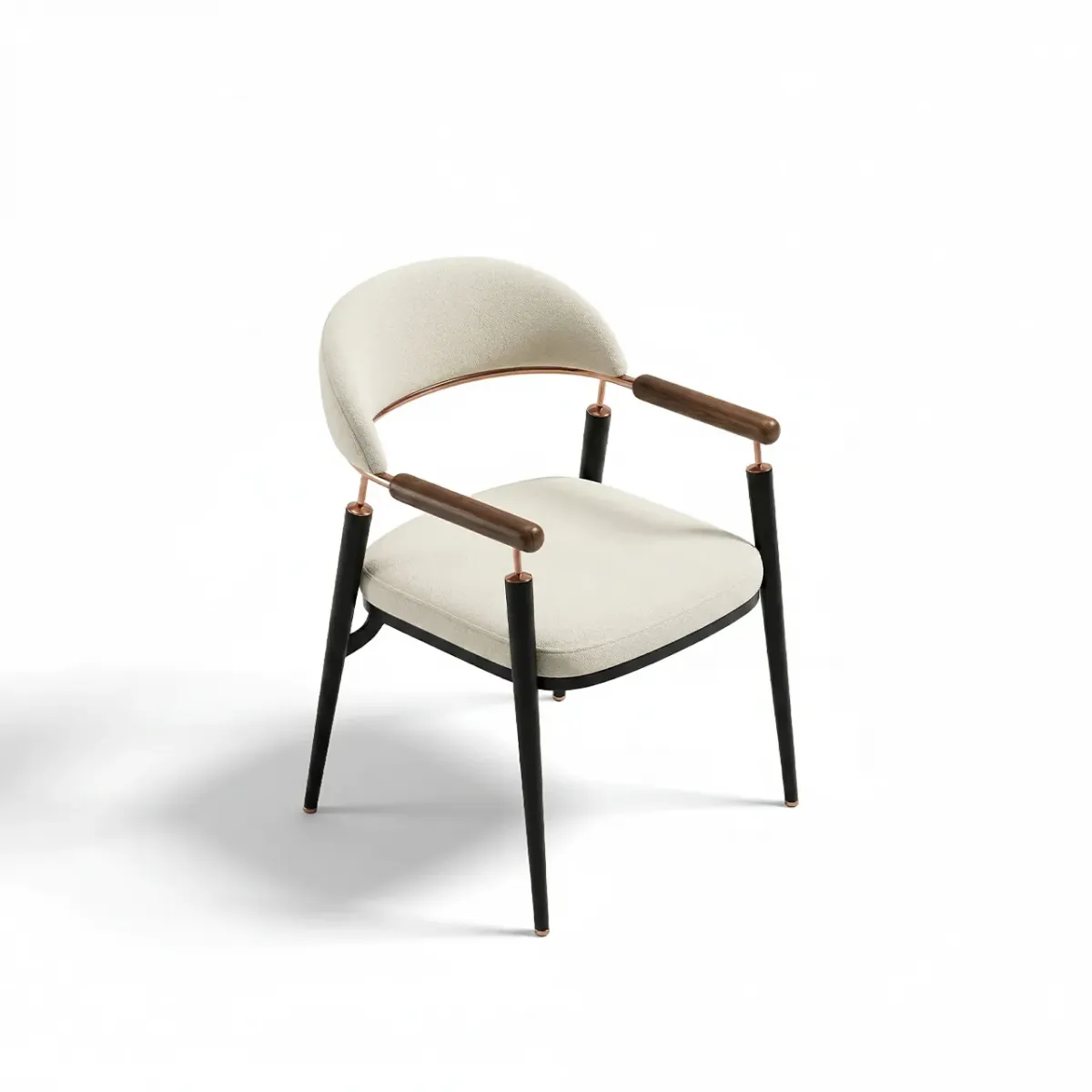Cream Matte Fabric Luxury Dining Chair with Barrel-Back Upholstery and Rose-Gold Handle by Luxury Group International