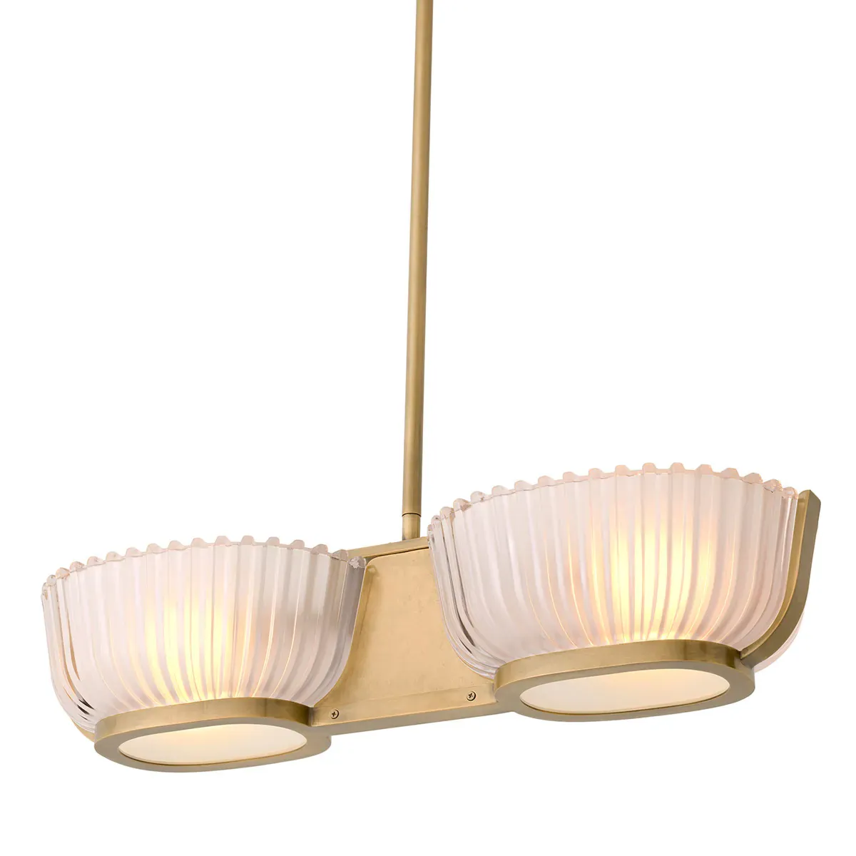 Vintage brass finish luxury modern ceiling light with two ribbed glass bowl by Luxury Group International