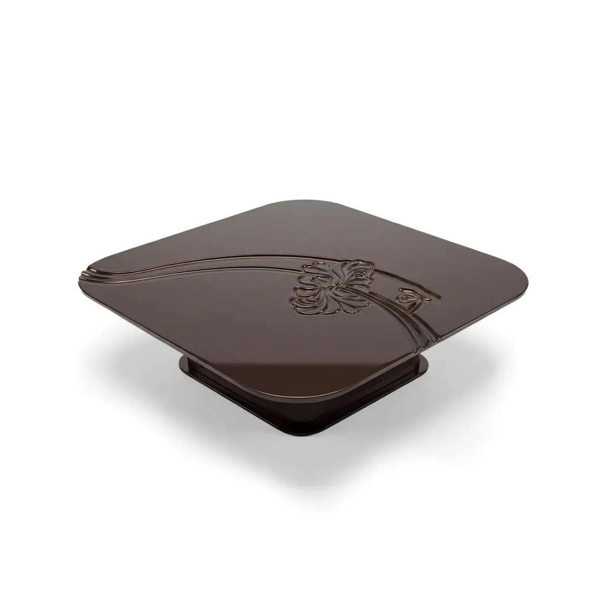 Dark brown rectangular wooden coffee table with floral design by Luxury Group International