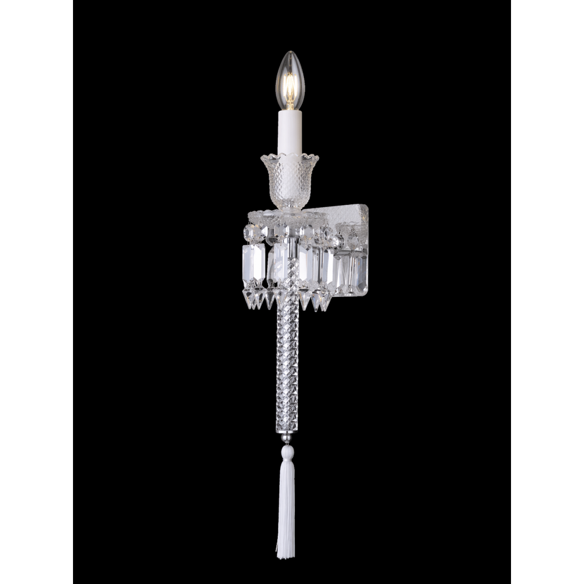 Elegant Classic Decorative Wall lamp in Clear Polished Metal with dangling crystal prisms by Luxury Group International