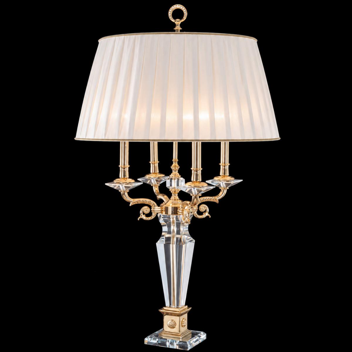Luxury Crystal Table Lamp with Pleated Shade – Elegant Gold Decorative Table Light by Luxury Group International