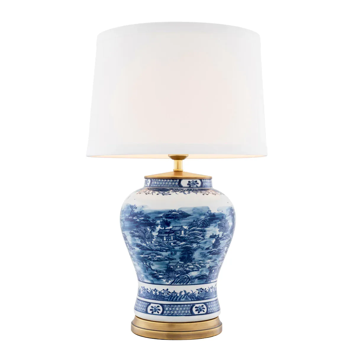 Elegant Classic Luxury Table Lamp in Blue and White Glossy Ceramic with Blue-White Body by Luxury Group International