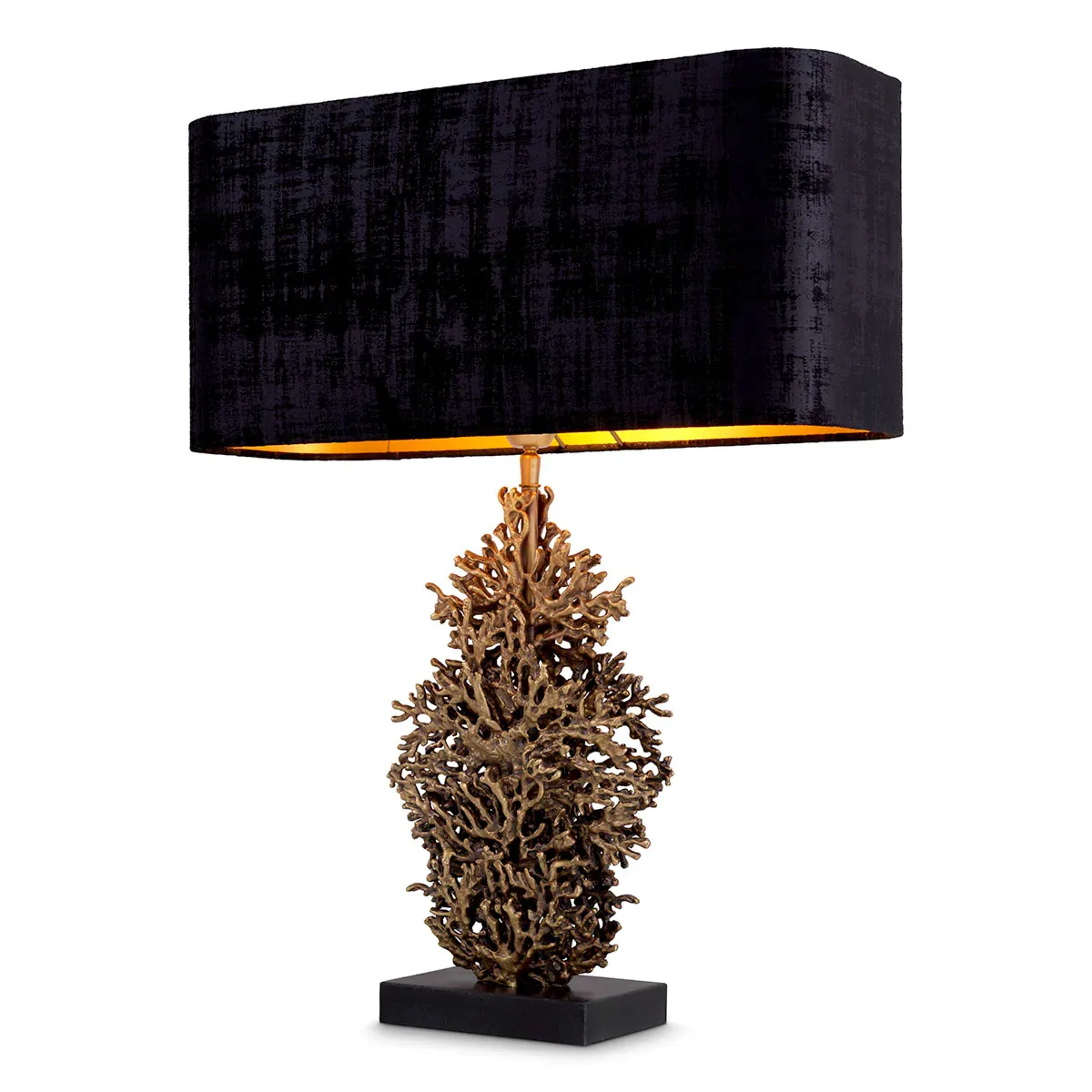Elegante Küsten-Luxus-Tischlampe mit schwarzem Trommelschirm & goldenem Baum-Design von Luxury Group International