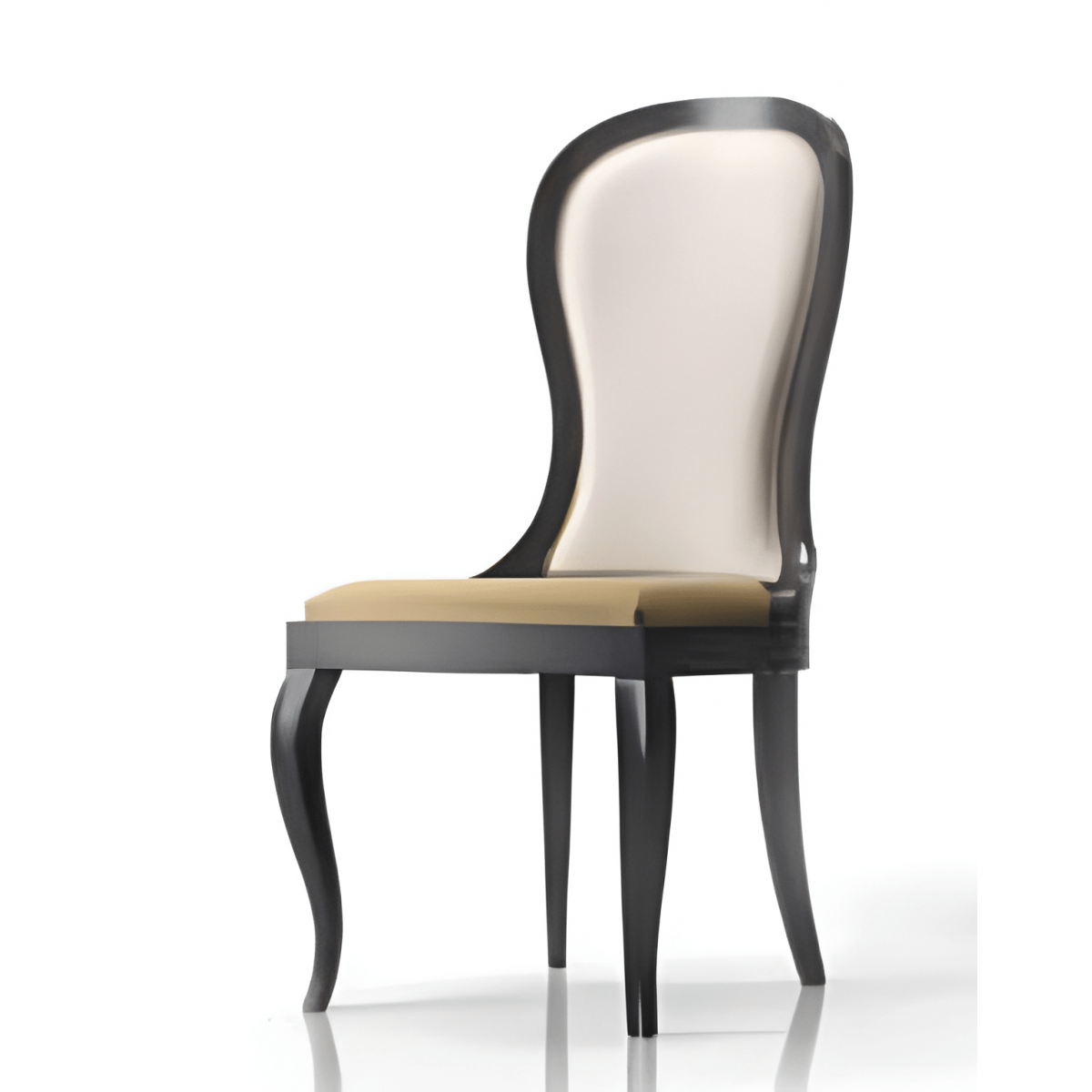 Luxury Cream Upholstered Wooden Dining Chair in Black Frame with Gold Accent Back Design - Dining Room Furniture Front View by Luxury Group International