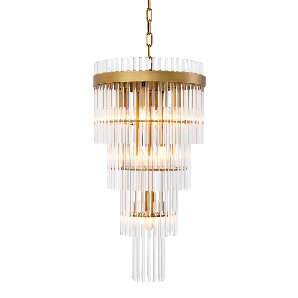 4-stufiger kristallklarer Glasstab Luxus Gold Kronleuchter von Luxury Group International