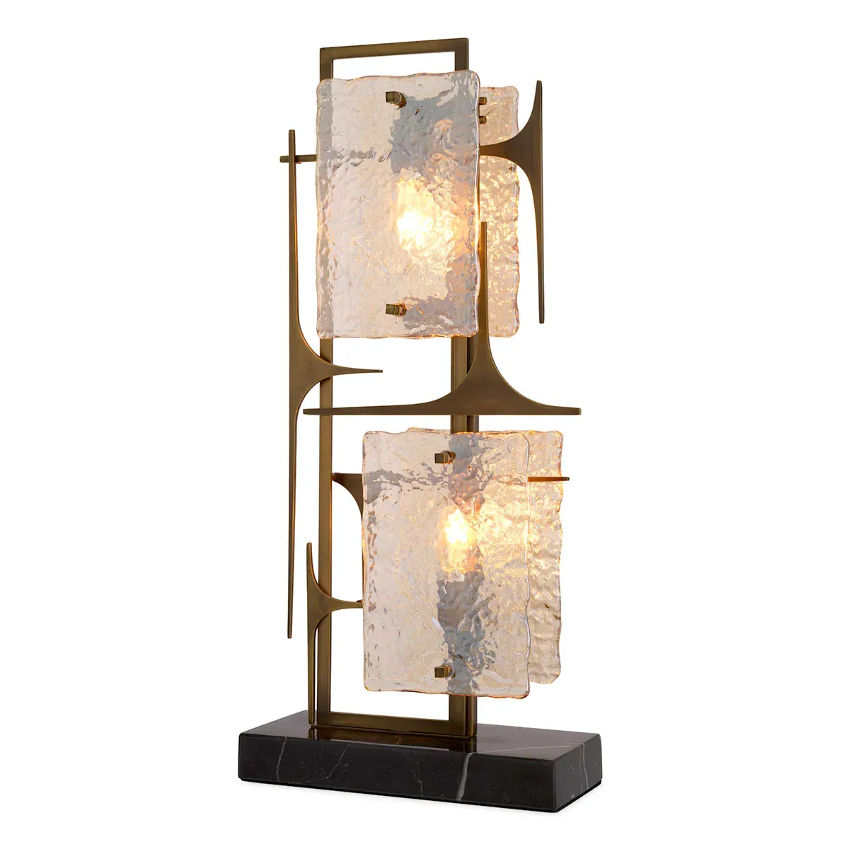 Elegant antique brass / black luxury table lamp with marble base and glass lampshades by Luxury Group International