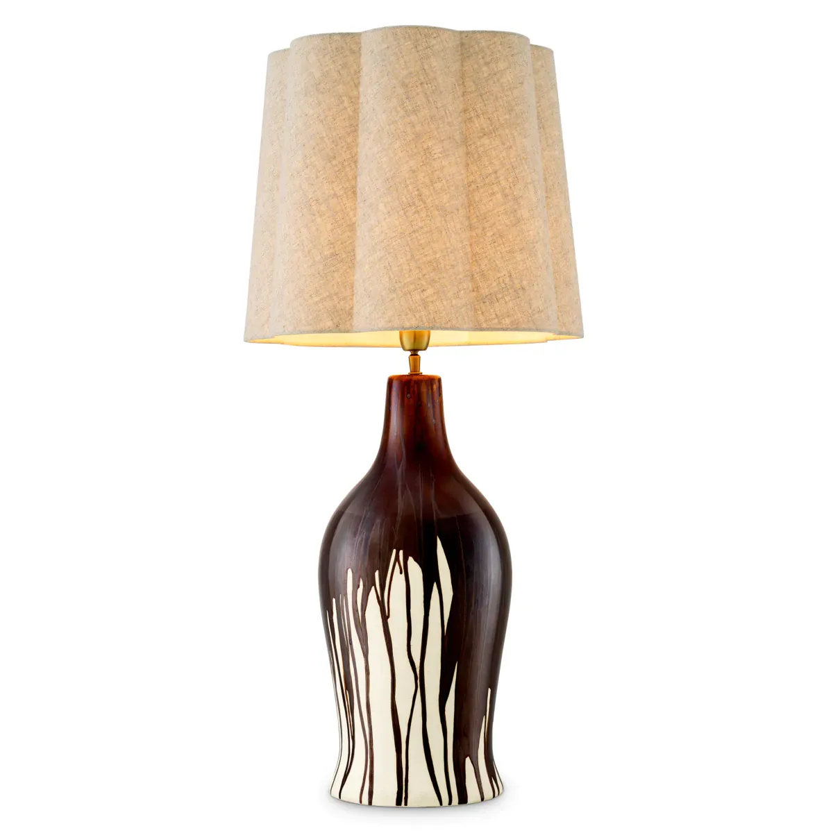 Elegant modern Table Lamp in dark brown glossy ceramic with brown drip-effect base by Luxury Group International