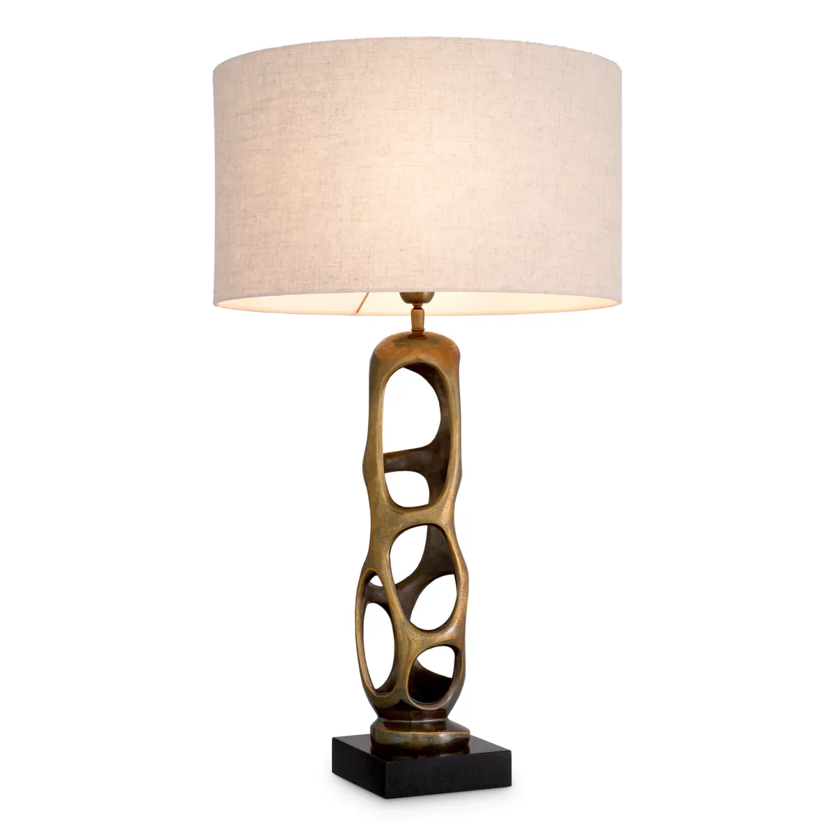 Modern Crafted Sculptural Luxury table lamp vintage brass / black / cream by Luxury Group International
