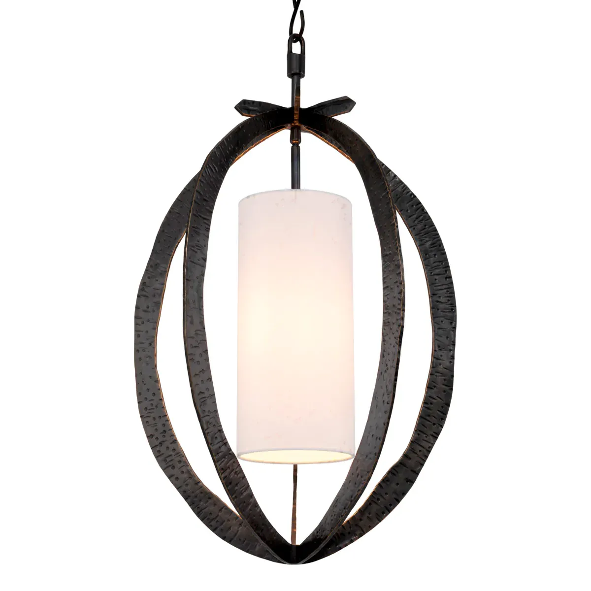 White lantern pendent black metal frame ceiling light by Luxury Group International