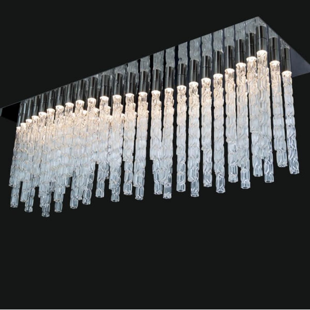 Eleganter Moderner Rechteckiger Luxus-Kronleuchter aus Klarglas mit Kristallprismen von Luxury Group International