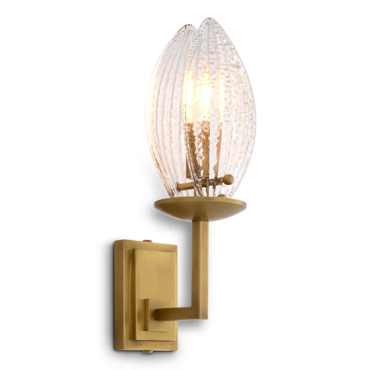 Modern Golden Frame Antique Brass Luxury Clear Ribbed Glass Teardrop Design Wall lamp by Luxury Group International